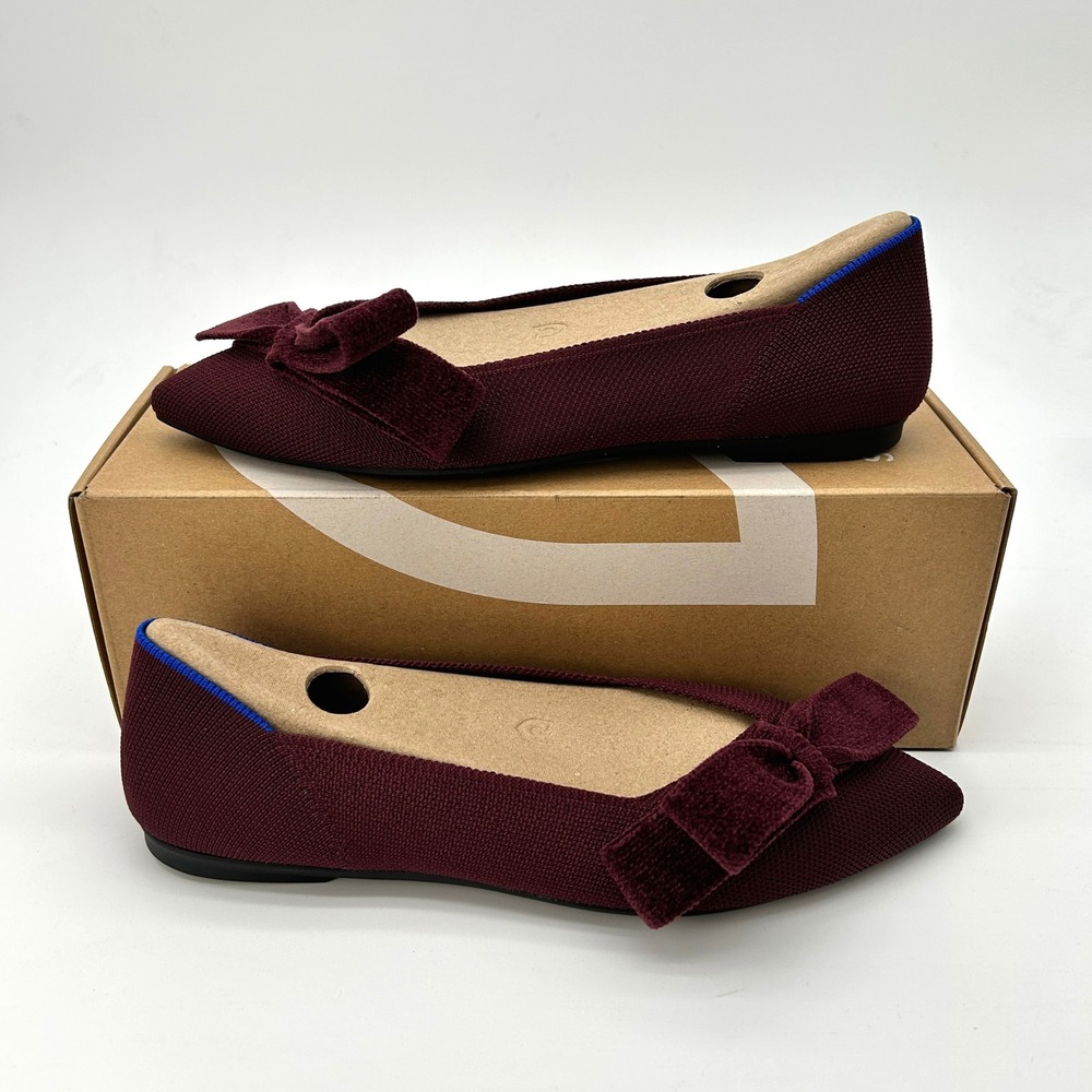 Rothy's The Bow Point II Size 8 Womens Flats Syrah Burgundy Sustainable Knit NEW
